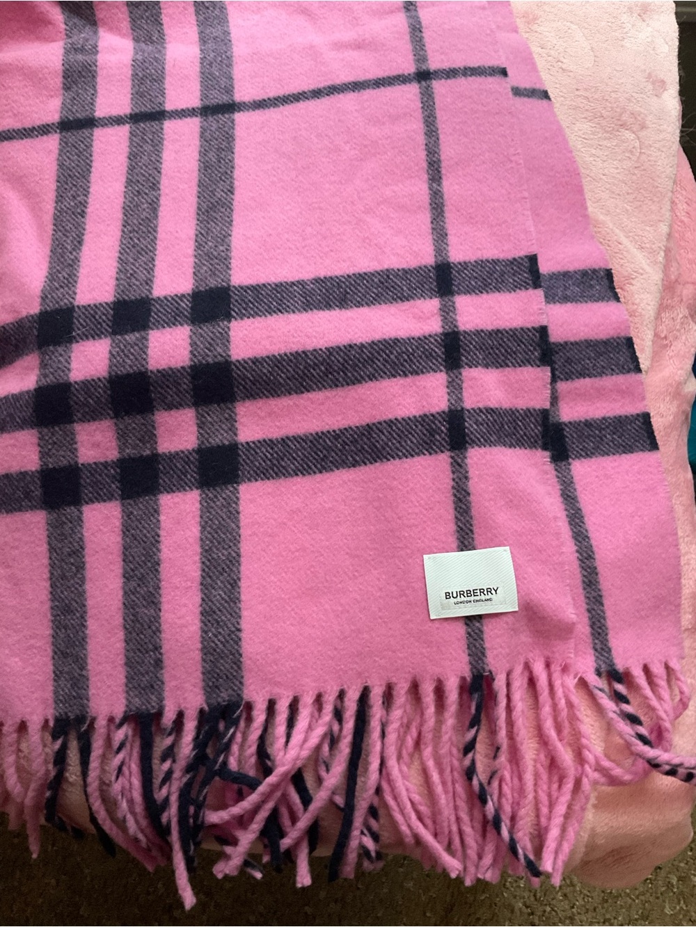 Burberry Pink Check Cashmere Scarf